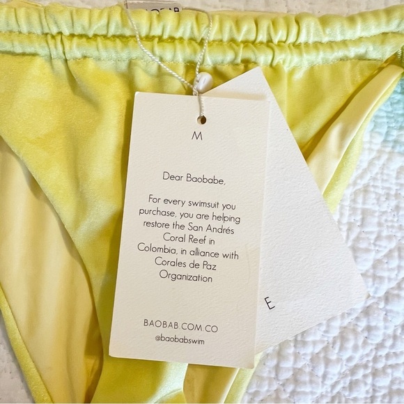 NEW NWT Baobab Lula Yellow Metallic Side Tie Swim Bikini Bottom Medium M - Picture 3 of 8